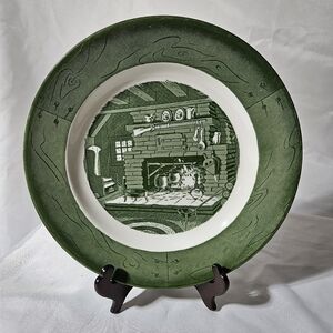 Vintage 1950's Colonial Homestead Green Dinner Plates Set Of 4